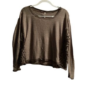 Women’s Free People Long Sleeve Stripe Crop Top with Metal Tag and Crotched Side